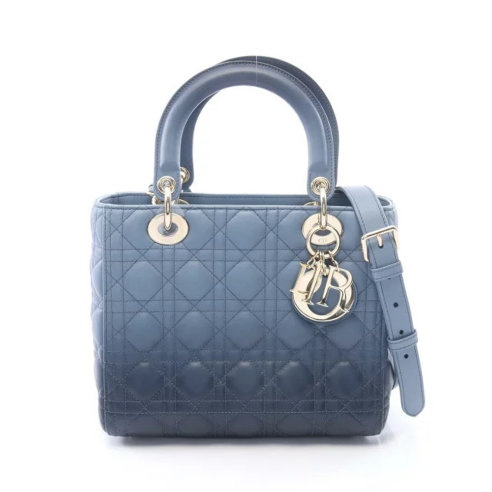 Christian Dior Cannage Handbag Leather Navy Blue